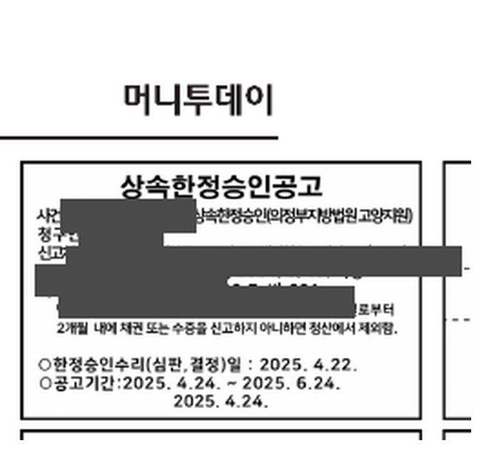 일간지 상속한정승인 공고 발췌 (개인정보 마스킹)
